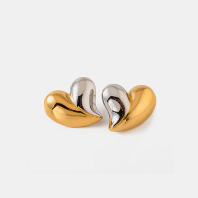 Heart Shape Stainless Steel & Gold Plated Stud Post Earrings