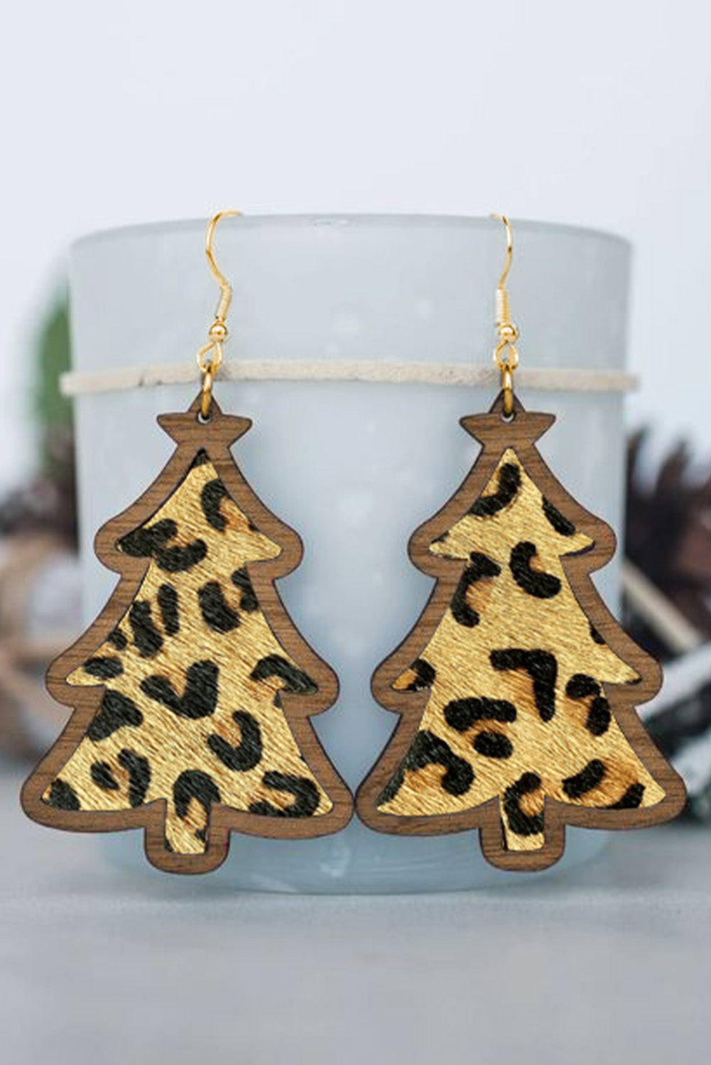 Fun & Flirty Leopard/Wooden Christmas Tree Dangle Earrings