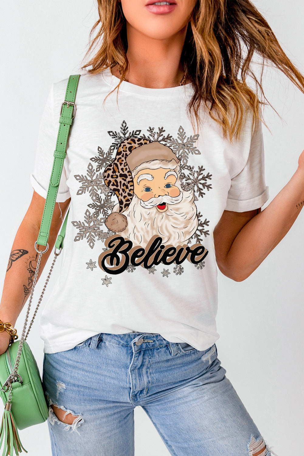 Holiday Christmas Short-Sleeved Santa Believe T-Shirt