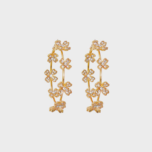 Floral Rhinestone Gold Toed Hoop Earrings