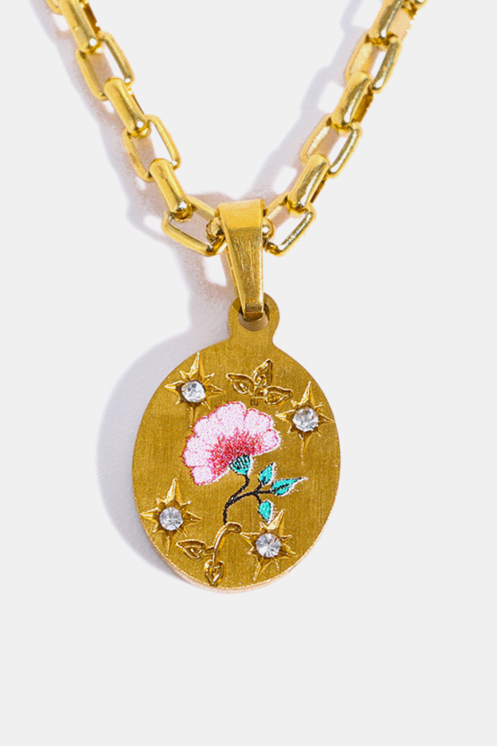 Summer Floral Pendants Stainless Steel 18K Gold-Plated Necklace