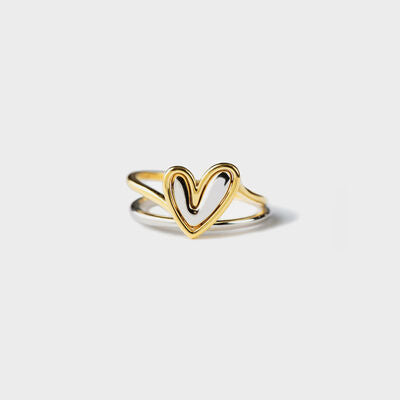 Sterling Silver & Gold Tone Abstract Heart Ring