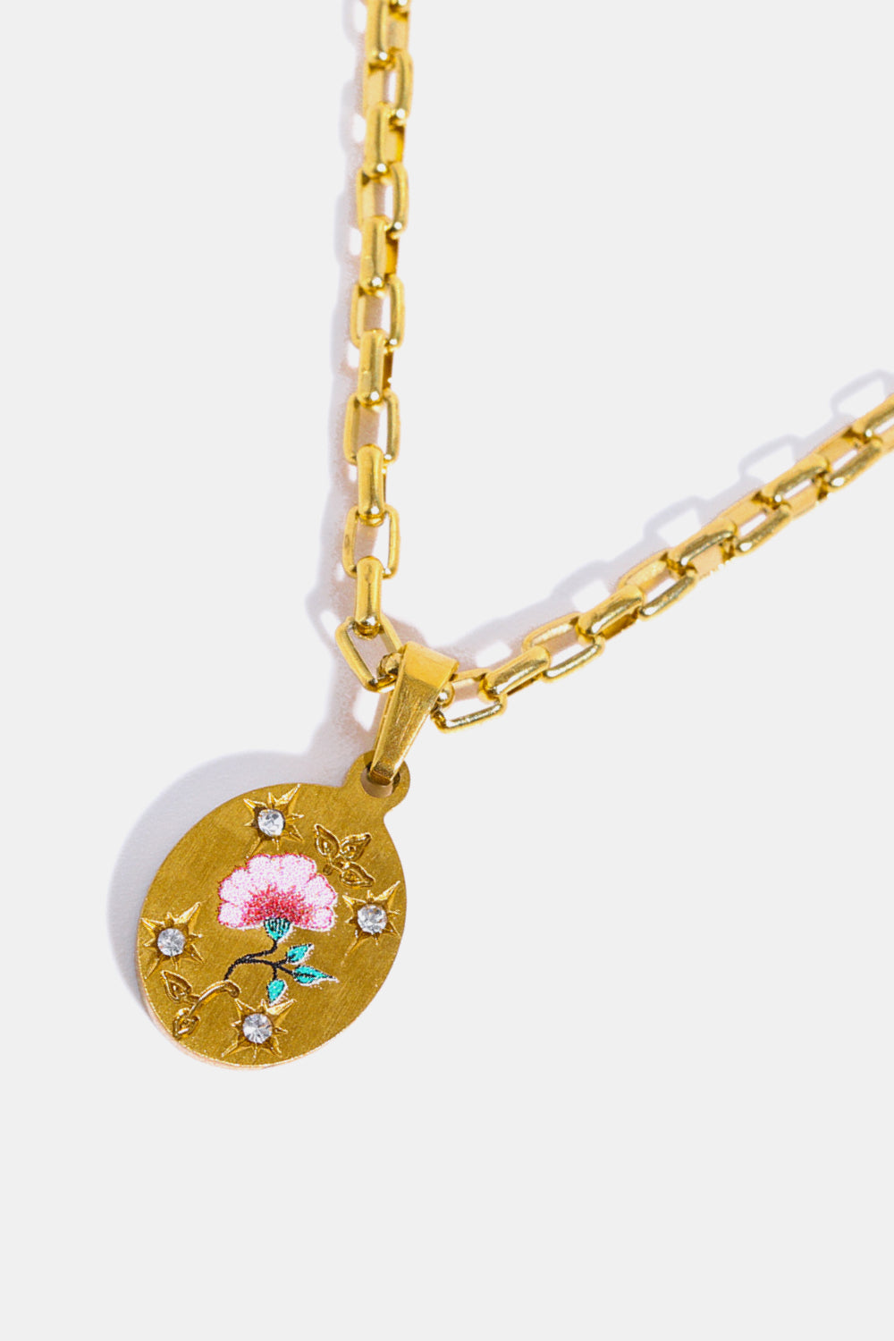 Summer Floral Pendants Stainless Steel 18K Gold-Plated Necklace