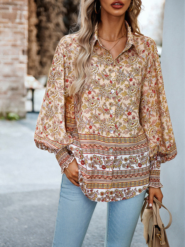 Floral Paisley Casual to Dressy Long Sleeve Button Down Top