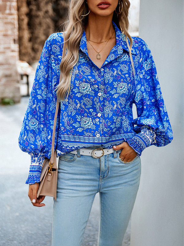 Floral Paisley Casual to Dressy Long Sleeve Button Down Top