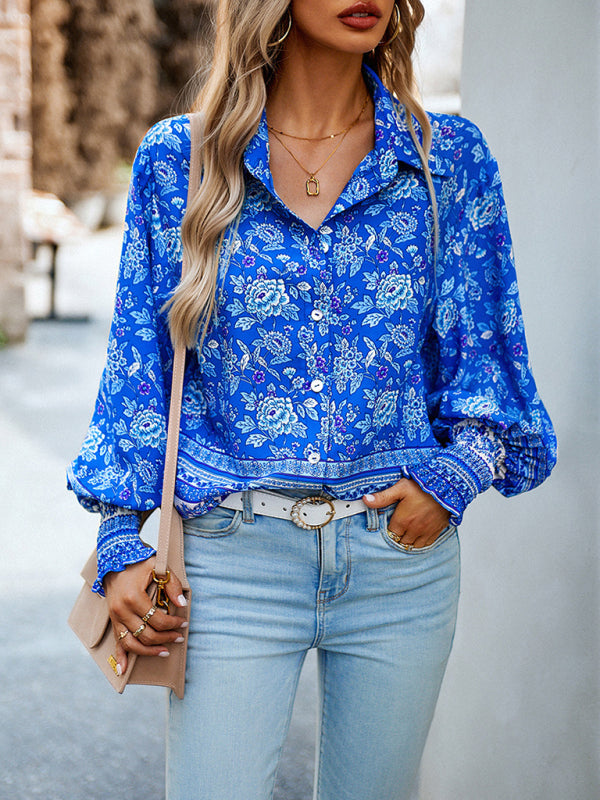 Floral Paisley Casual to Dressy Long Sleeve Button Down Top