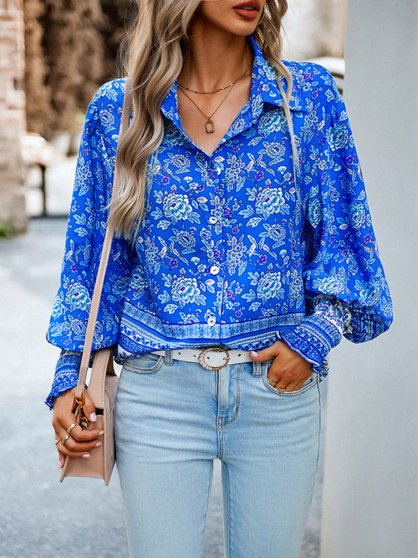 Floral Paisley Casual to Dressy Long Sleeve Button Down Top