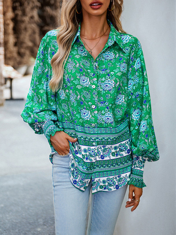 Floral Paisley Casual to Dressy Long Sleeve Button Down Top