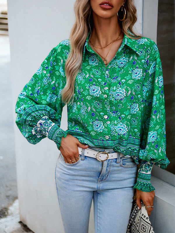 Floral Paisley Casual to Dressy Long Sleeve Button Down Top