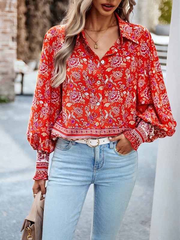 Floral Paisley Casual to Dressy Long Sleeve Button Down Top