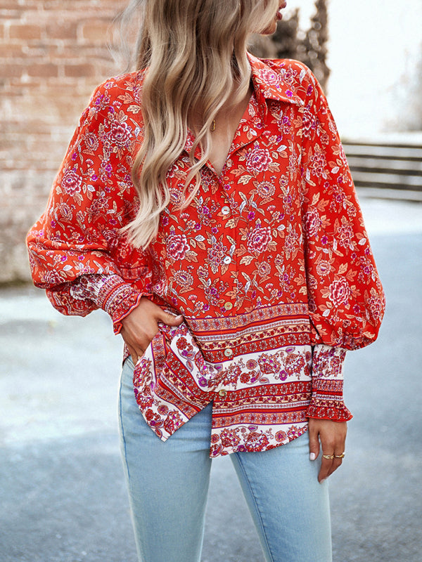 Floral Paisley Casual to Dressy Long Sleeve Button Down Top